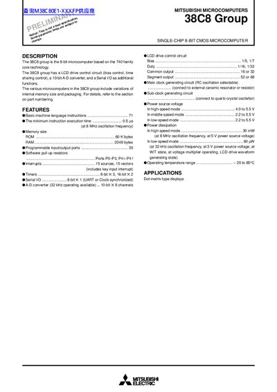 Mitsubishi 38C8 Group Datasheet - cover page