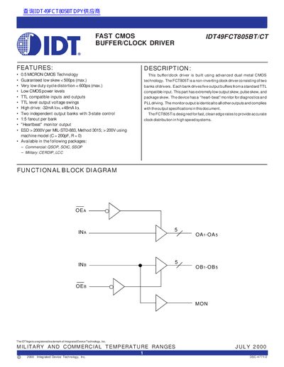 IDT IDT49FCT805BT/CT Datasheet - cover page
