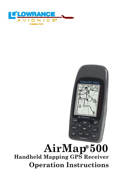 Lowrance AirMap 500 Handheld Mapping GPS Receiver Operation Instructions - cover page