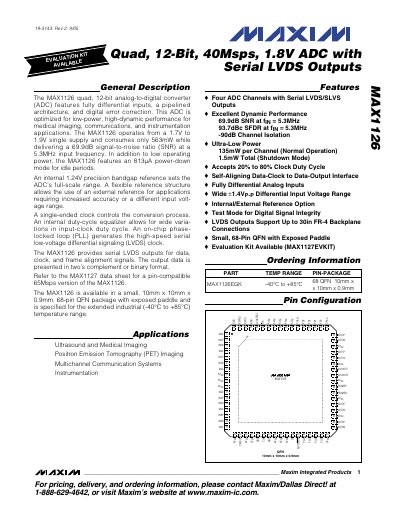 Maxim MAX1126 Quad 12‑Bit 40Msps ADC Datasheet - cover page