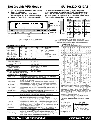 Noritake GU180x32D-K610A8 Dot Graphic VFD Module Manual - cover page