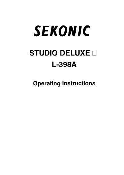 Sekonic L-398A Studio Deluxe II Operating Instructions - cover page