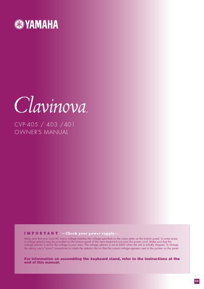 Yamaha CVP-405/403/401 Clavinova Owner's Manual - cover page