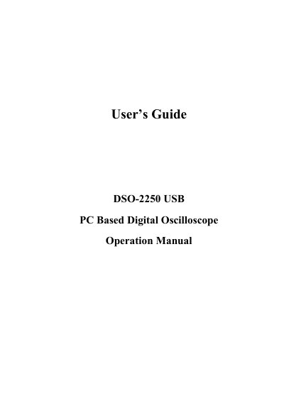 Dingyang DSO-2250 USB PC Based Digital Oscilloscope Operation Manual - cover page