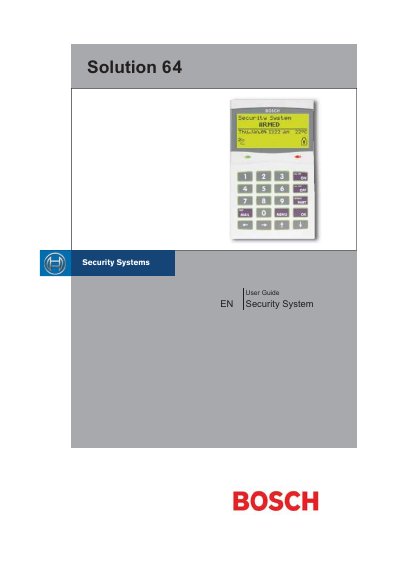Bosch Solution 64 Security Control Panel User Manual - cover page
