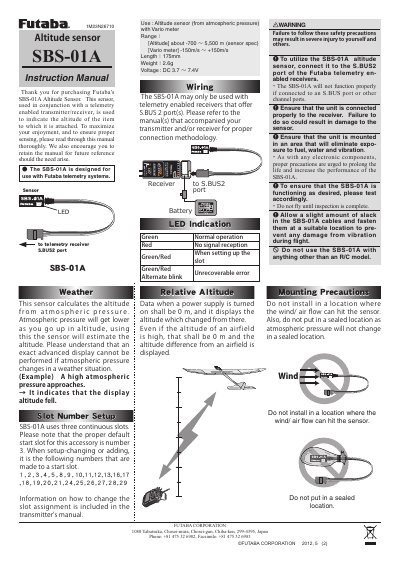 Futaba SBS-01A Altitude Sensor Instruction Manual - cover page