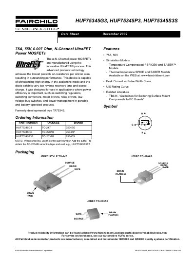 FAIRCHILD HUF75345G3 HUF75345P3 HUF75345S3S Manual
