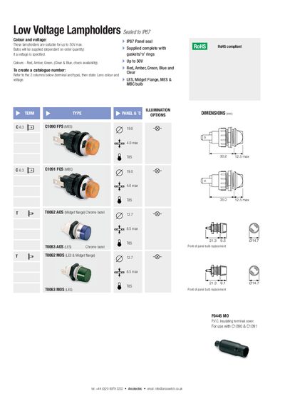 ARCOLECTRIC SWITCHES Low Voltage Lampholders Sealed to IP67 handbook - cover page
