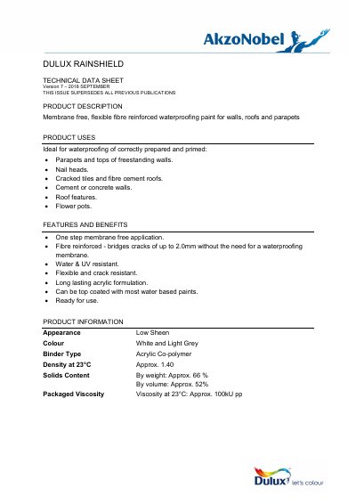 Dulux Rainshield Technical Data Sheet