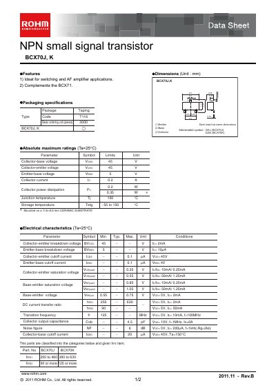 ROHM BCX70J K Datasheet - cover page