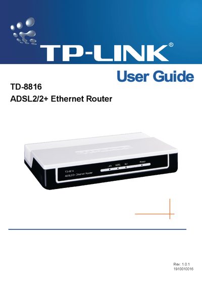 TP-Link TD-8816 ADSL2/2+ Ethernet Router User Manual - cover page
