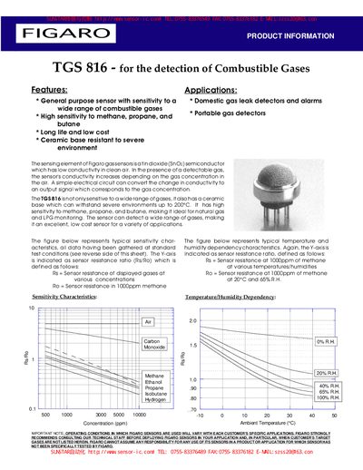 Figaro TGS 816 Product Information Sheet