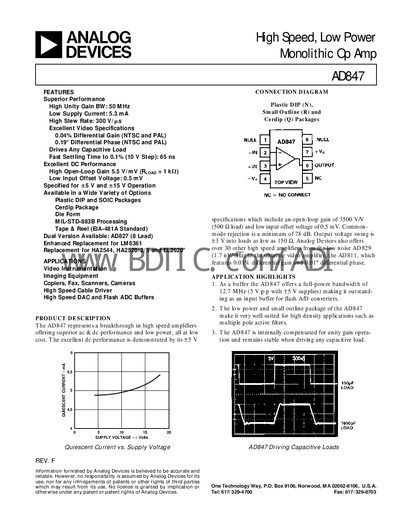 Analog Devices AD847 Datasheet - cover page