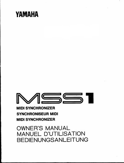 Yamaha MSS1 MIDI Synchronizer Owner's Manual - cover page