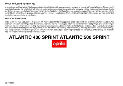 aprilia 8181097 ATLANTIC 400 SPRINT- ATLANTIC 500 SPRINT UK-NL MY 2006 Manual - cover page
