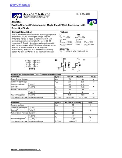Alpha & Omega AO4914 Datasheet - cover page