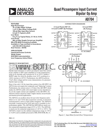 Analog Devices AD704 Quad Op Amp Datasheet - cover page