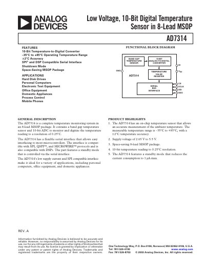 Analog Devices AD7314 Datasheet Rev A