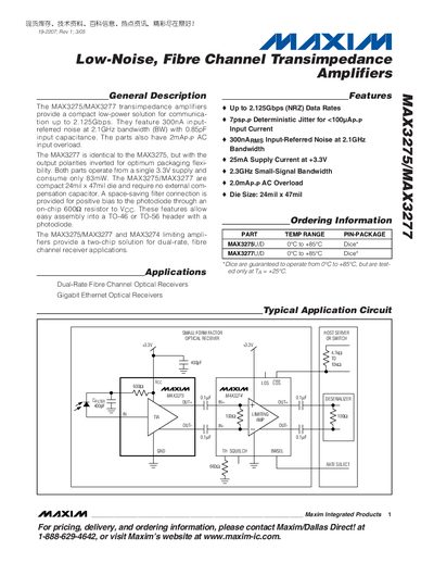 Maxim MAX3275/MAX3277 Transimpedance Amplifier Datasheet - cover page