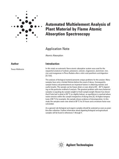 Agilent AA-975 Automated Multielement Analysis Application Note - cover page