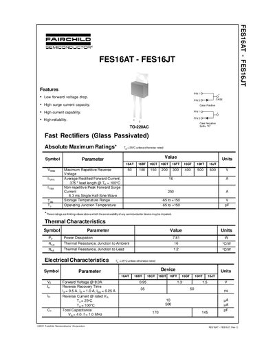 Fairchild FES16AT-FES16JT Datasheet - cover page