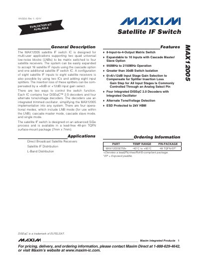 Maxim MAX12005 Satellite IF Switch Datasheet - cover page