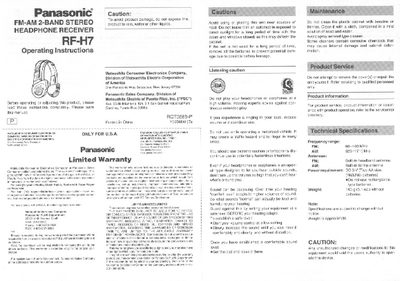 Panasonic RF-H7 FM-AM Headphone Receiver Operating Instructions - cover page