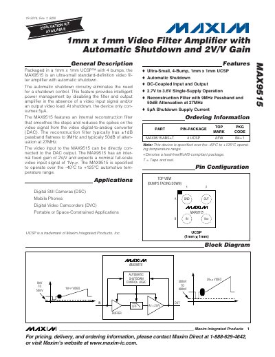 Maxim MAX9515 Video Filter Amplifier Handbook - cover page
