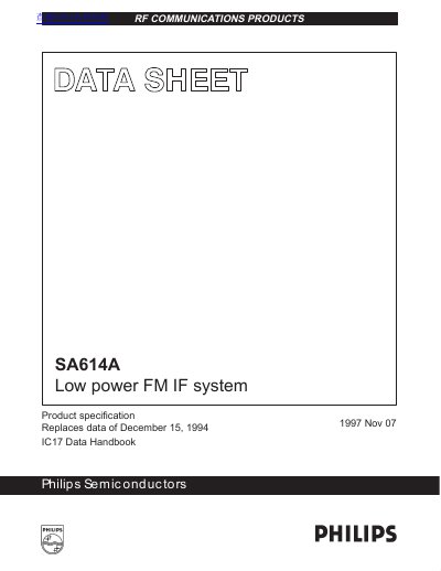 Philips SA614A Low Power FM IF System Datasheet - cover page