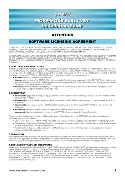 Yamaha MOX6/MOX8 Editor VST Installation Guide - cover page