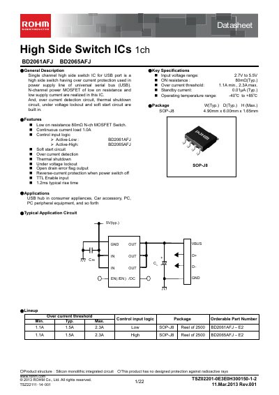 ROHM BD2065AFJ High Side Switch IC Datasheet - cover page