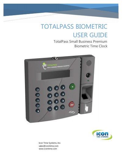 Icon Time Systems TotalPass Small Business Premium Biometric User Guide - cover page