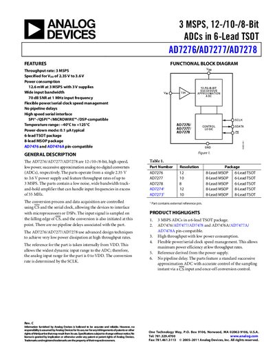 Analog Devices AD7276/AD7277/AD7278 Datasheet - cover page