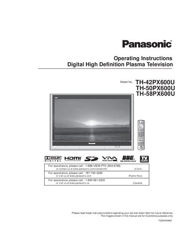 Panasonic TH-42PX600U / TH-50PX600U / TH-58PX600U User Manual