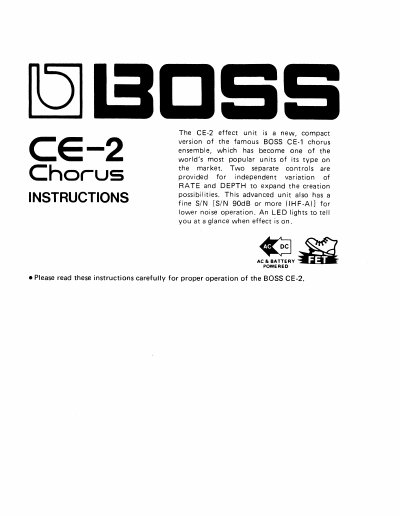 BOSS CE-2 Chorus Effect Unit User Manual - cover page