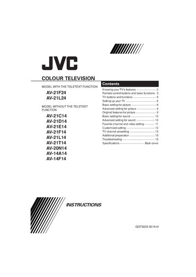 JVC AV-21F24 AV-21L24 AV-21C14 AV-21D14 AV-21E14 AV-21F14 AV-21L14 AV-21T14 AV-20N14 AV-14A14 AV-14F14 USER MANUAL - cover page