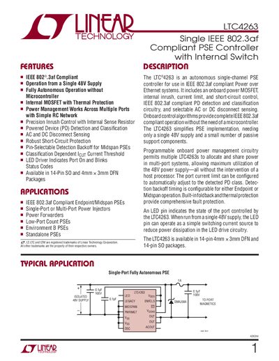 Linear Technology LTC4263 PSE Controller Datasheet