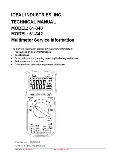 Ideal Industries 61-340/61-342 Multimeter Service Information Manual - cover page