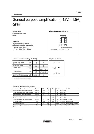 ROHM QST8 Transistor Datasheet Rev.A - cover page