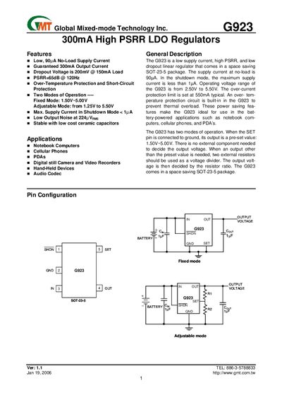 GMT G923 High PSRR LDO Regulator Datasheet - cover page