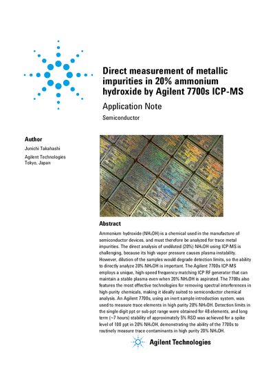 Agilent 7700s ICP-MS Direct Measurement of Metallic Impurities in Ammonium Hydroxide Application Note - cover page