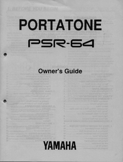 Yamaha PSR-64 PortaTone Owner's Guide - cover page