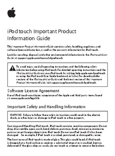 Apple iPod touch Important Product Information Safety Guide - cover page