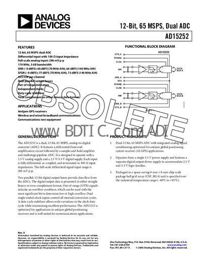 Analog Devices AD15252 Datasheet - cover page