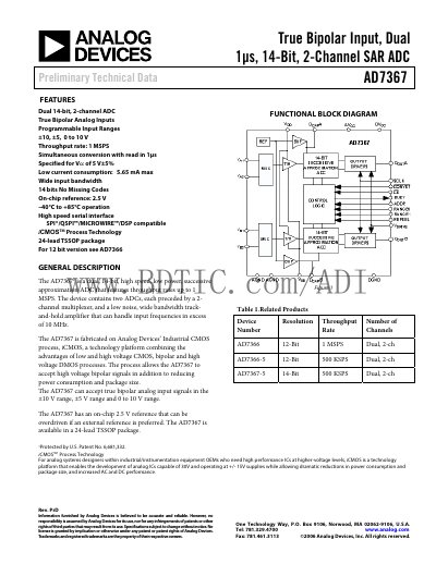 Analog Devices AD7367 Datasheet - cover page