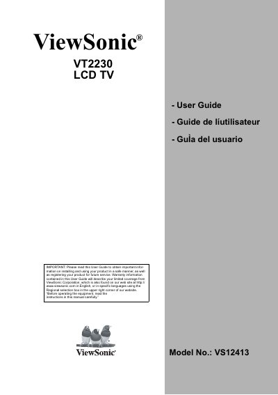 ViewSonic VT2230 LCD TV User Guide - cover page