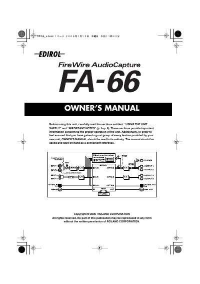 Roland FA-66 FireWire Audio Interface Owner's Manual - cover page