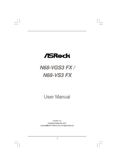 ASRock N68-VGS3 FX / N68-VS3 FX User Manual - cover page