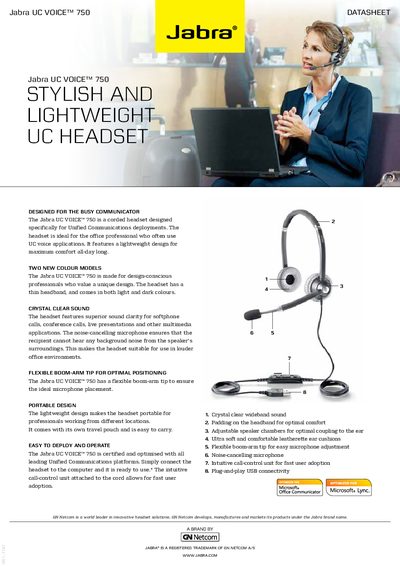 Jabra UC Voice 750 Headset Datasheet - cover page