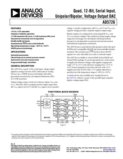 Analog Devices AD5726 12‑Bit Quad DAC Datasheet - cover page
